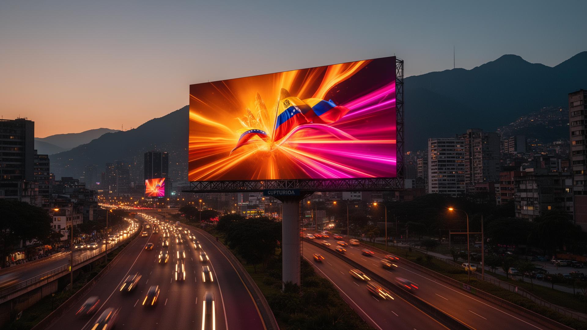 Valla publicitaria de gran formato iluminada